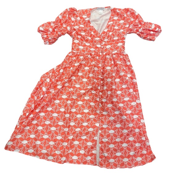 Coastal grandma orange white floral button puff sleeve flowy maxi grandmacore - Picture 6 of 6